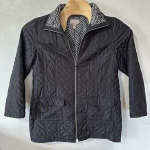 Chicos Womens Size 2/Large Black Quilted Jacket Mid Length Lightweight‎ Packable